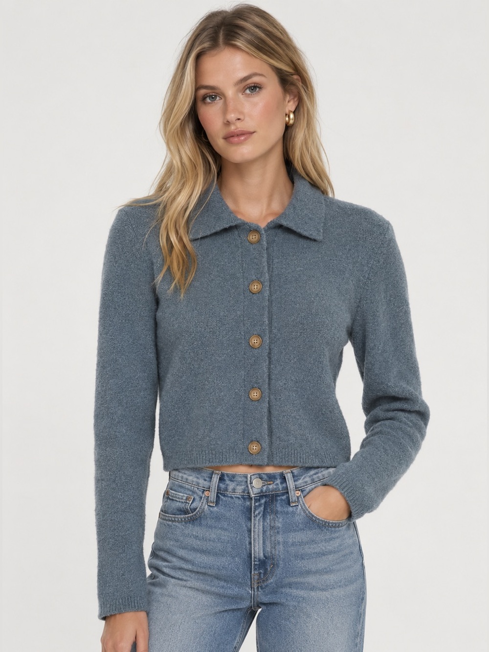Babaton Slate Blue Button-Up Cardigan